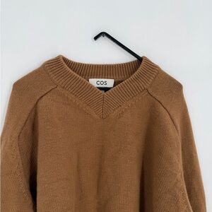 Cos V Neck Merino Jumper In Beige